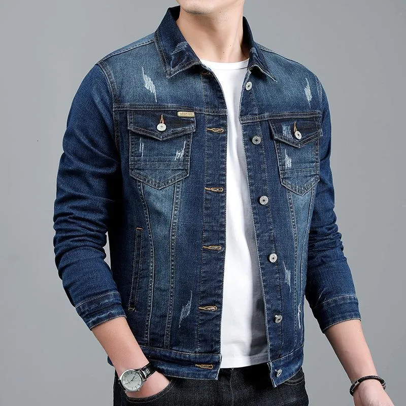 Męskie kurtki wiosna męska bawełniana kurtka dżinsowa klasyczny styl moda szczupła retro niebieskie dżinsy płaszcz męskiej marki odzieży 230619