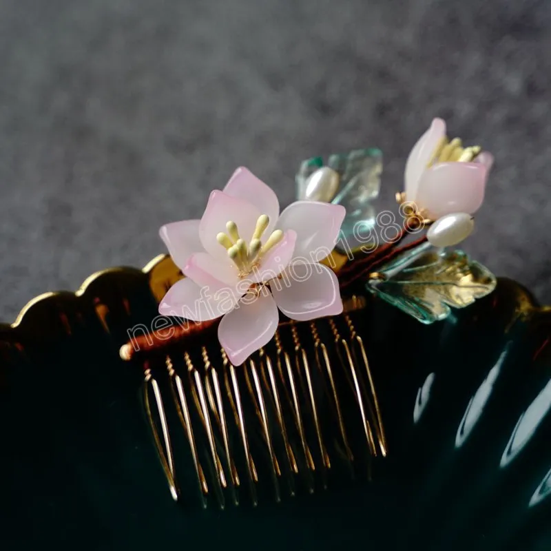 Vintage Peony Hair Comb Cheongsam Hair Accessories Ancient Hair Clips for Girls Bridal Elegant Headpiece Hair Ornaments Jewelry