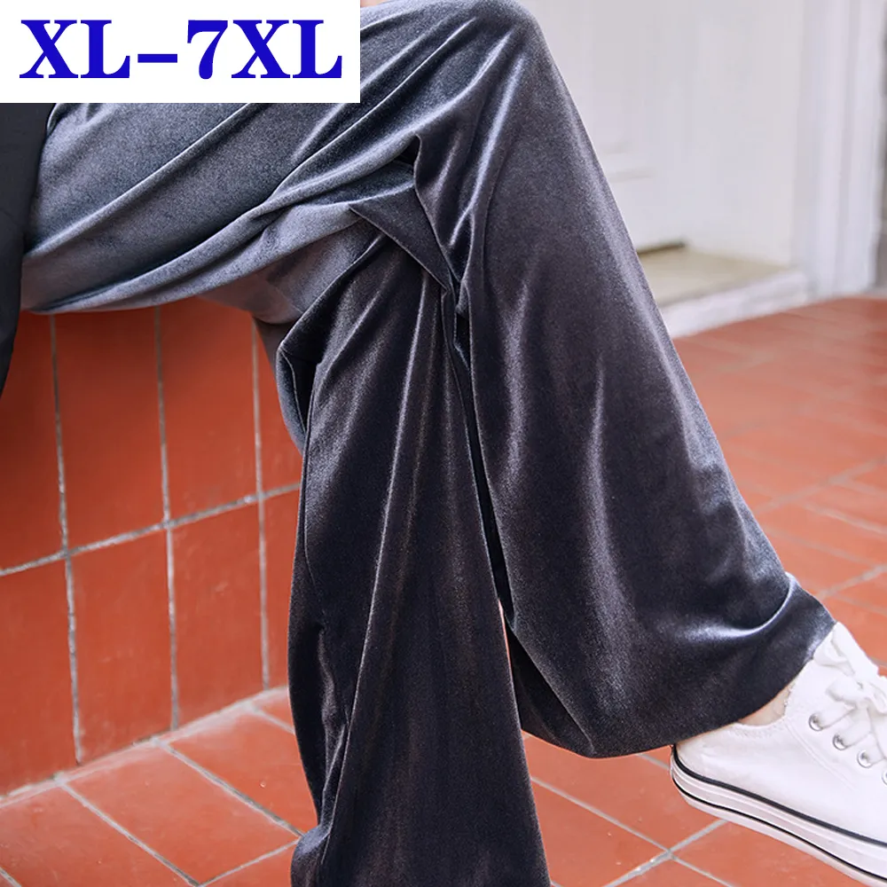 2021 New Gold Velvet Wide-Leg Pants Women Autumn Winter Sports Leisure High Waist Large Size XL-7XL Casual Velour