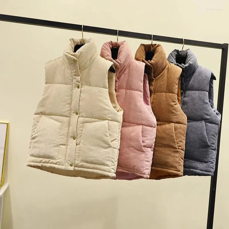 Vrouwen Vesten Vrouwen Corduroy Vest Warme Jas 2023 Herfst En Winter Down Katoen Mouwloze Jas Effen Kleur Casual vrouwelijke Vest