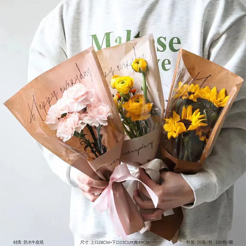 Embalagem para presente 20 pçs Feliz todos os dias Sacos de flores Buquê de flores Papéis de embalagem Papel kraft Feito à mão Rosa 230619