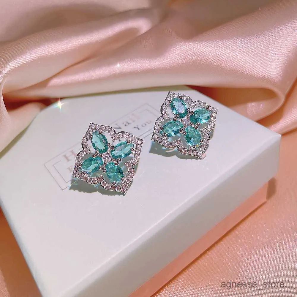 Stud 2023 Nieuwe Luxe Groene Steen Diamanten Oorknopjes voor Vrouwen Meisjes Zoete Designer Shining Bing Oorbel Oorbellen Oor Ringen Kettingen Bruiloft Sieraden R230619