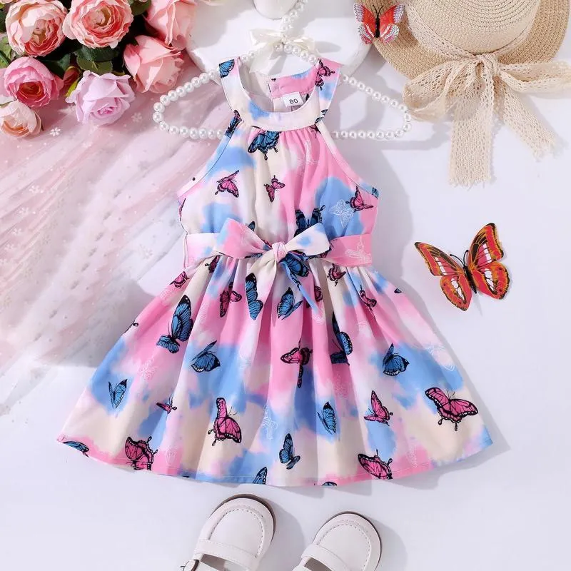 Robes de fille Robe de fille Été Tempérament Chemise sans manches Papillon Princesse Rose Vêtements pour enfants