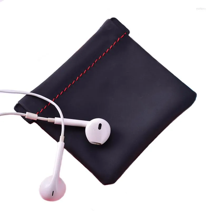 Duffel Bags Black Pu Leather Coin Purse Women Men Small Mini Short Wallet Bag Money Change Key Earbuds Holder