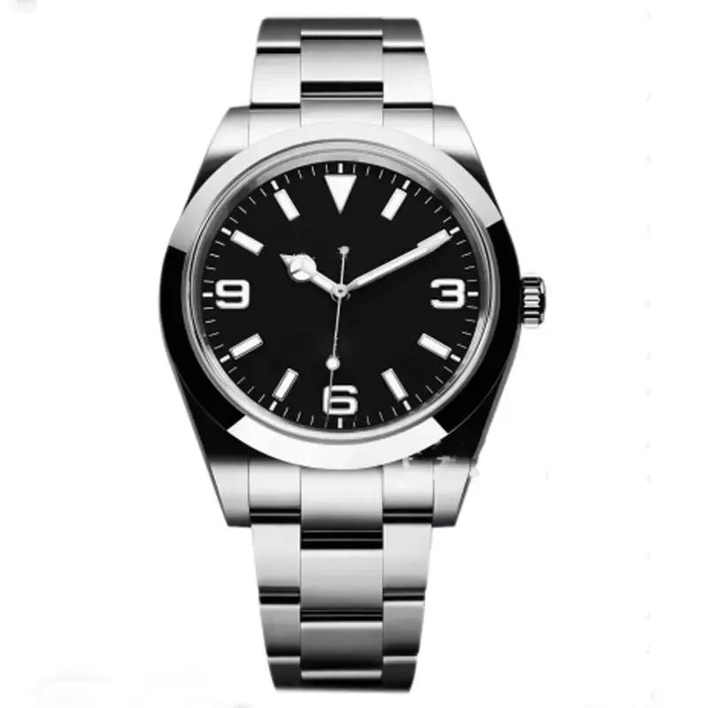 Menwomen tittar på Rolx Topgrade lyxiga män som säljer Air King Highend Quality Rostfritt stål 2813 Sapphire Glass Mirror Automatiska mekaniska armbandsur 116900