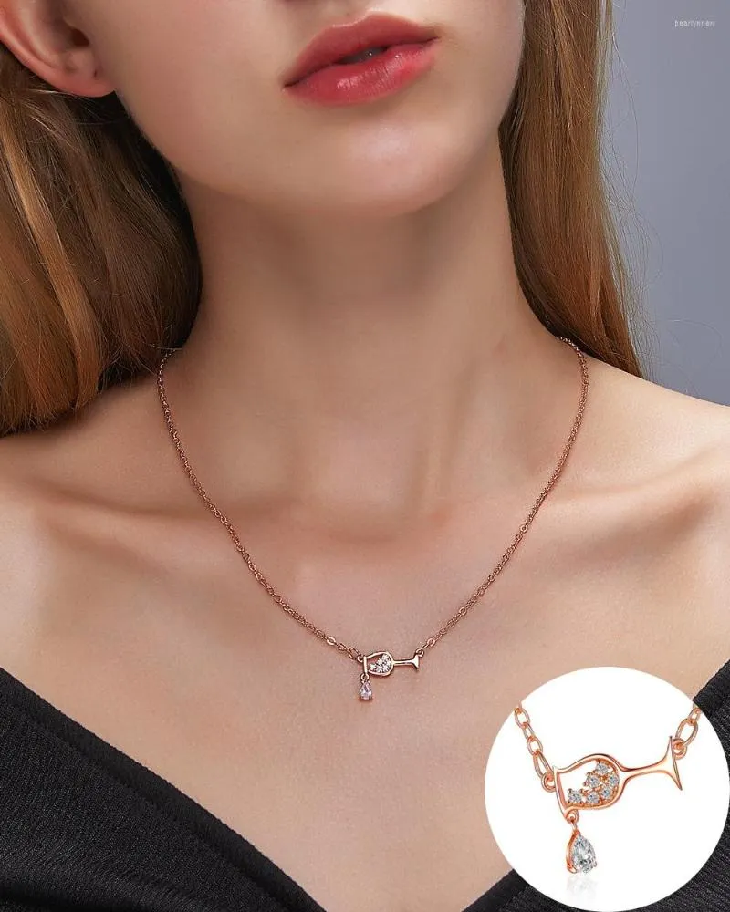 Chaînes Creative Goblet Pendentif Collier Pour Femmes Et Ami Simple Strass Géométrie Réglable Vin Rouge Verre Anneau Fine Jewelry