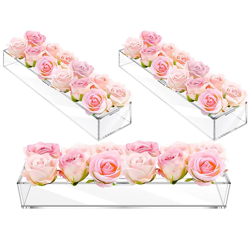 Wazony 10-18 Otwory prostokątny wazon przezroczysty akrylowy układ kwiatowy wazon stołowy wazony dekoracyjne Wedding Centerpiece Decor Home Decor 230617