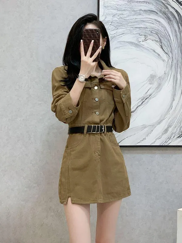 knee length dresses for ladies Frame The Utility Shift Dress in Light Khaki main image 1