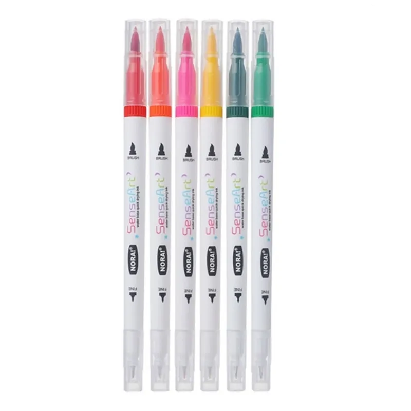 Watercolor Brush Pens G5AA 12/18/24Pcs double tip flexible color brush fine line tip watercolor marker 230619