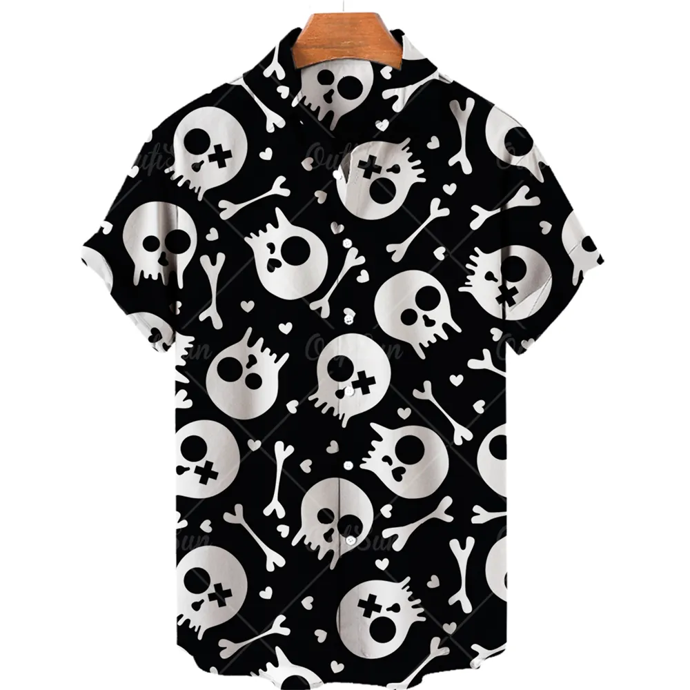 Camisas casuales para hombres Camisa de verano para hombres Camisa hawaiana con estampado de calavera de terror vintage Solapa Casual Moda de vacaciones Manga corta Top de algodón Ropa masculina 230619