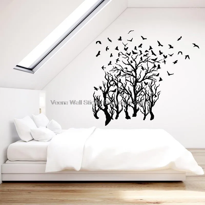 Wall Stickers Branch Pattern Flying Bird Tree Forest Autumn Decal Home Bedroom Room Art Decoration Sticker Mural 2