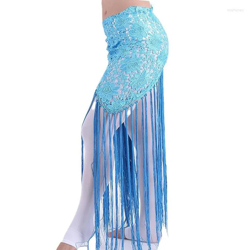 Desgaste de la etapa Danza del vientre Cadera Bufanda Brillo Fringe Triángulo Envoltura Cinturón Falda brillante Ropa de baile para mujer Traje Accesorio con borla Lentejuelas