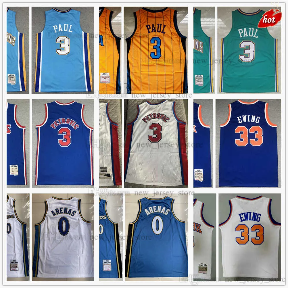 Mitchell en Ness Retro 1992-93 Klassieke Drazen 3 Petrovic basketbalshirts Ed 2005-06 Chris 0 Gilbert Paul Arenas Patrick 33 Ewing Jersey