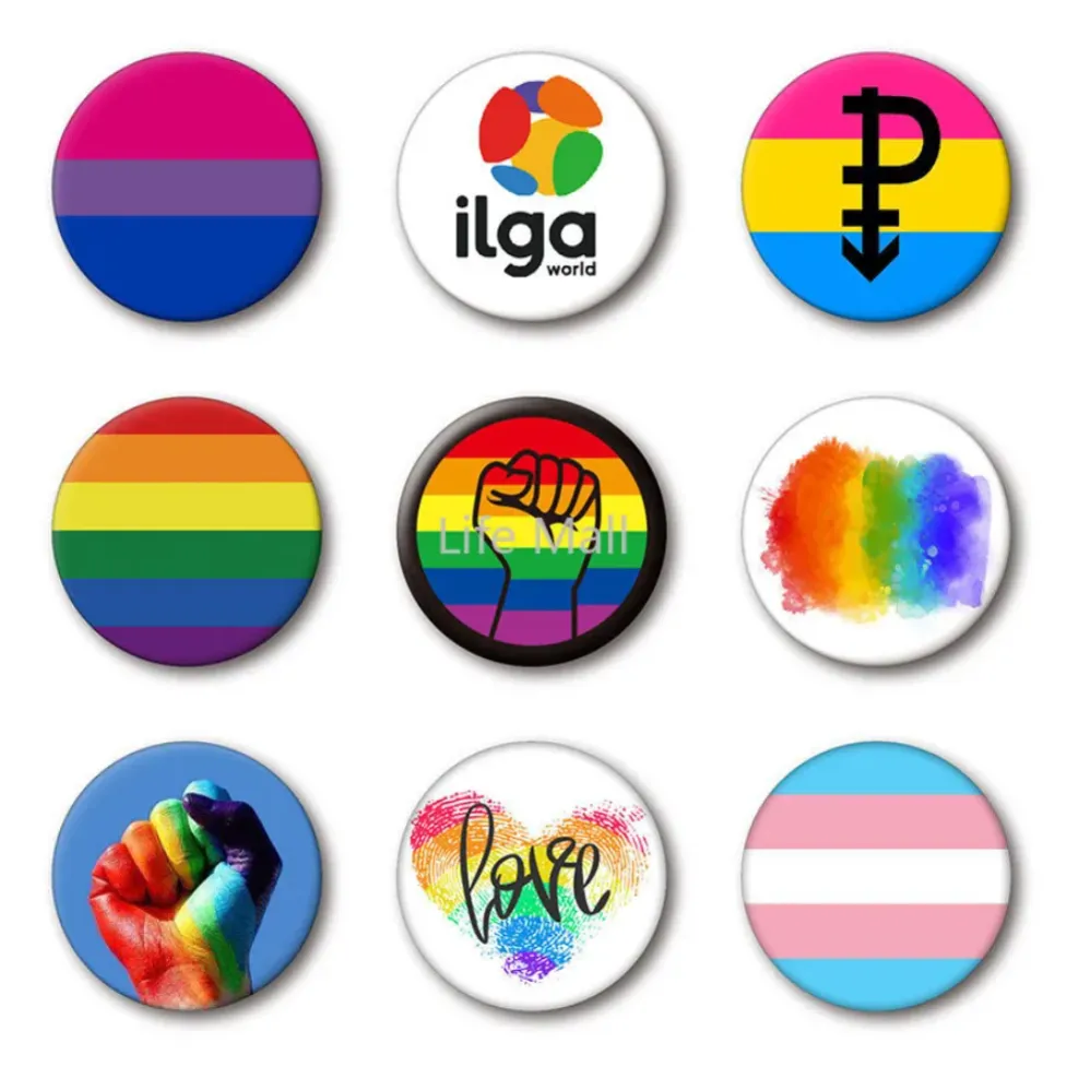 New Pride Arcobaleno Pugno Cuore Amore Bandiera Labbra Spille Distintivi GLBTQ personalizzati per borsa Risvolto Gioielli Regalo per amici lesbiche gay E0619