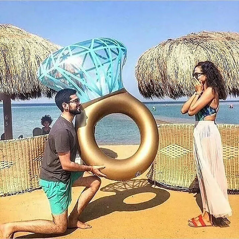 Sand Play Water Fun Flatable Swimming Pool Float Raft Diamond Ring Heart For Engagement Party Lounge Toy Po Props Adults Kids 230619