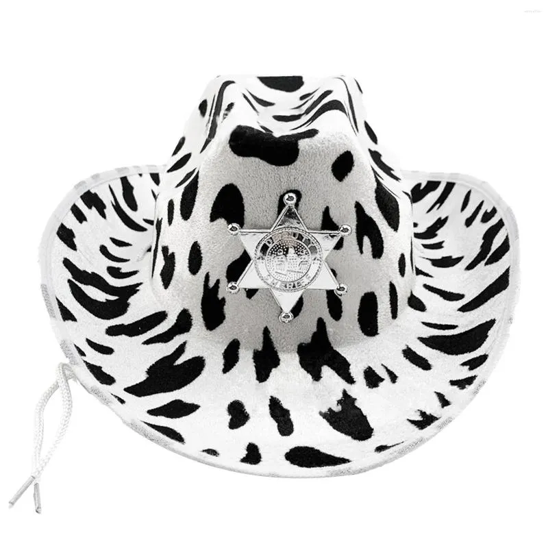 Western Cowboy Cow Print Beret With Cow Print And Sequin Emblem For ...