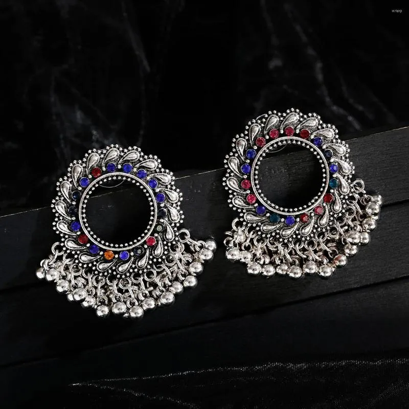 Dangle Earrings 2023 Ethnic Silver Color Hollow Afghan Earrinngs Bollywood Jewellery Vintage Round Shape Tassel Wedding Jewelry