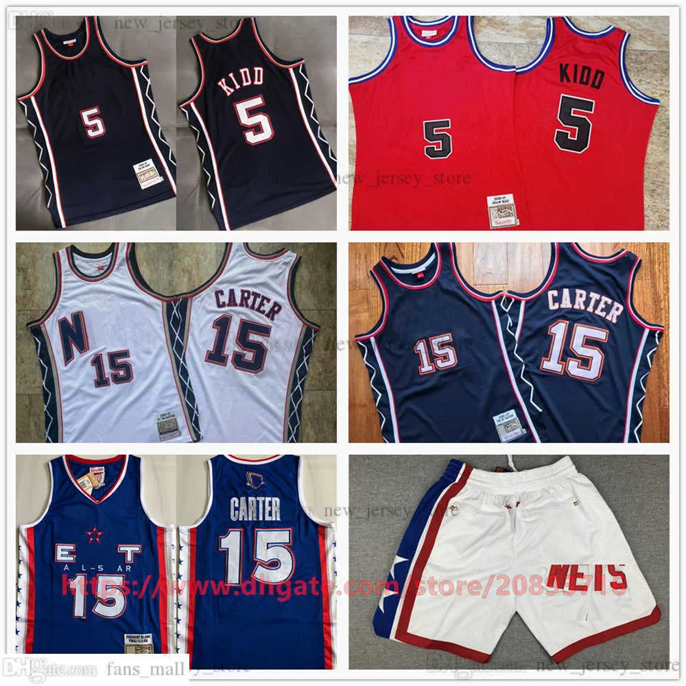 Mitchell und Ness Authentic Ed Basketball 15 Vince Carter Trikots 2005 All-Star Blau Retro 2006–07 Rot Jason Kidd Trikot Atmungsaktiver Sport