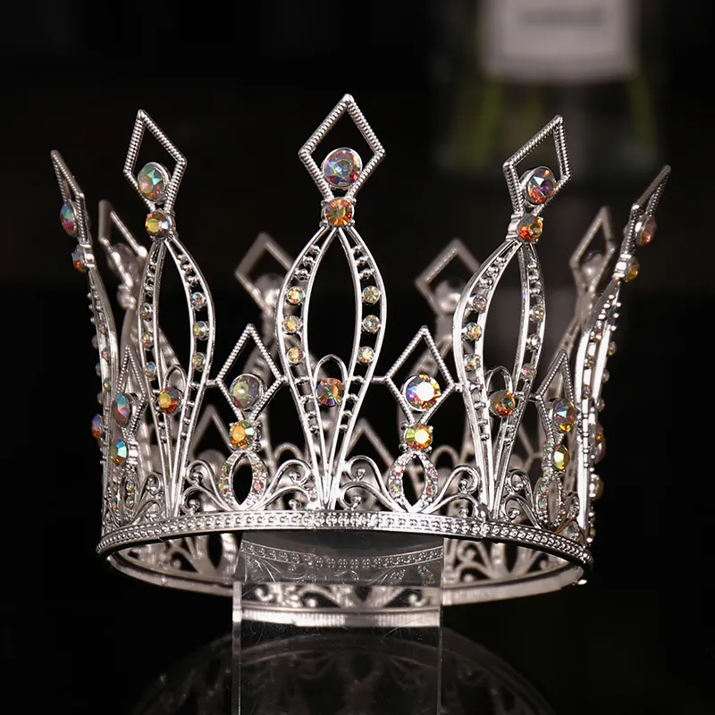 Hair Clips Barrettes Silver Color Crystal Tiaras And Crowns Colorful Round Queen Diadems Wedding Accessories Bridal Jewelry Gift 230619