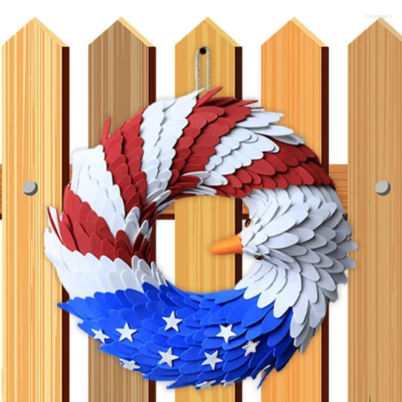 Decorative Flowers American Flag Wreath Independence Day Handcrafted Eagle For Front Door Window Wall Yard Garden Festive Decoration