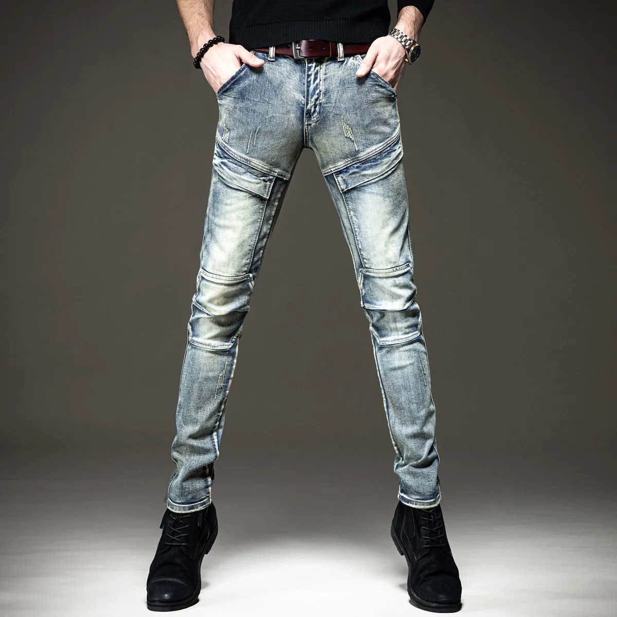 Jeans pour hommes Mens Light Luxury Street Fashion Cargo Jeans Résistant à l'usure Style rétro Rayures Denim Pantalon Slim-fit Trendy Casual Jeans; 230619