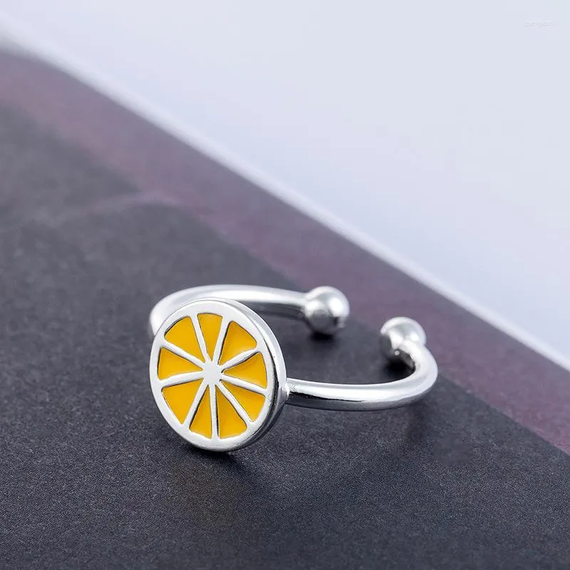 Anelli a grappolo Colore argento Frutta Limone Arancio Gioielli aperti Anillo De Plata Anello