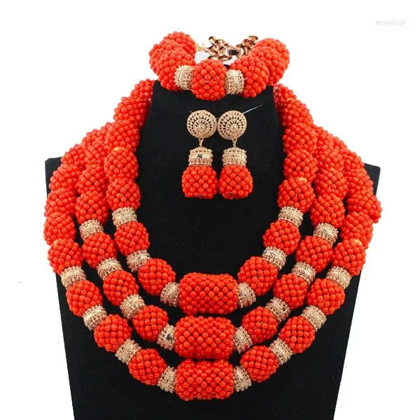 Collana Orecchini Set Luxury Handmade Original Coral Beaded Statement African Nigerian Wedding Beads Jewelry BN571