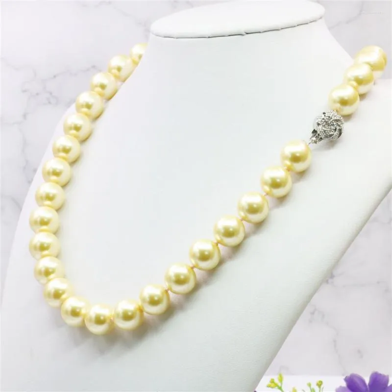 Kedjor Fashion Jewelry 10mm Gold-Color South Sea Shell Pearl Necklace Rope Chain Bead Natural Stone