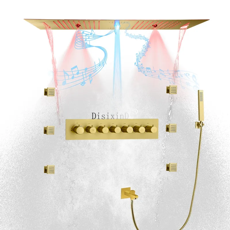 DULABRAHE musique LED système de douche plafond 36X12 pouces pomme de douche salle de bain thermostatique robinet de douche ensemble