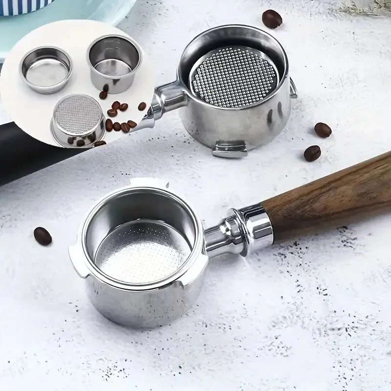 1pc Stainless Steel Powder Bowl Semi-Automatic Coffee Machine, Single And Double Powder Cup, Brewing Head Filter, Bottomless Handle, Filter