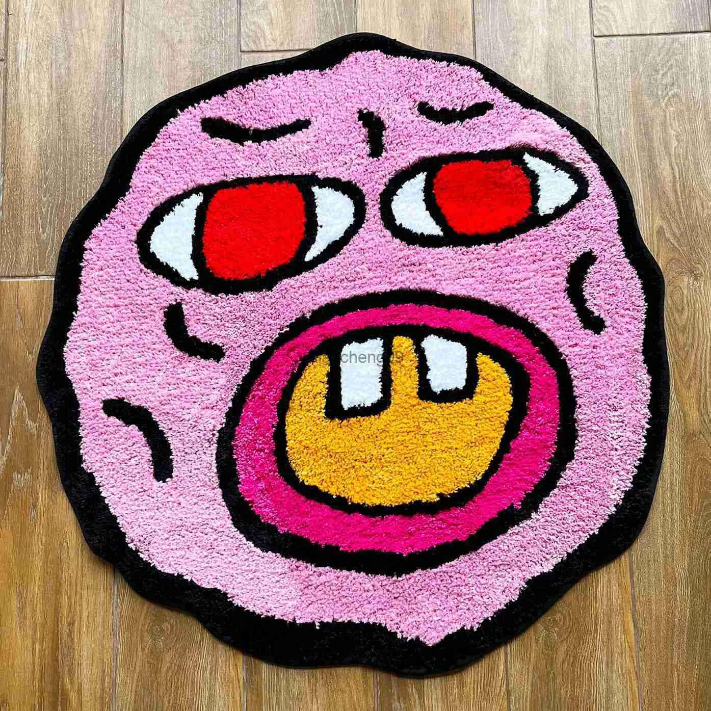 Lakea Cherry Bomb Rug Pink Pink Handmade Tufted Carpet Room Decor Kawaii Rug lug for Bedroom Cartoon Circle Punch Needle Rug L231025