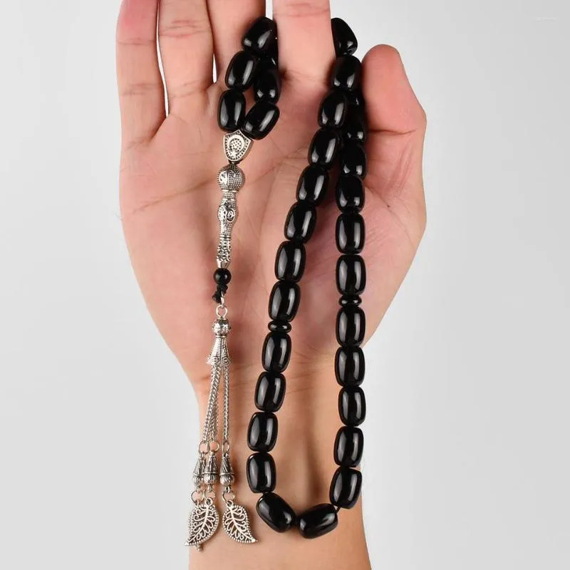 Bracelets porte-bonheur Tasbih 33 perles chapelet agate noire prière musulmane Misbaha