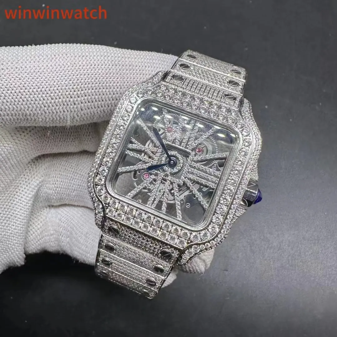 Skeleton Dial Silver Case Cubic Zirconia Mens Watch From Winwinwatch