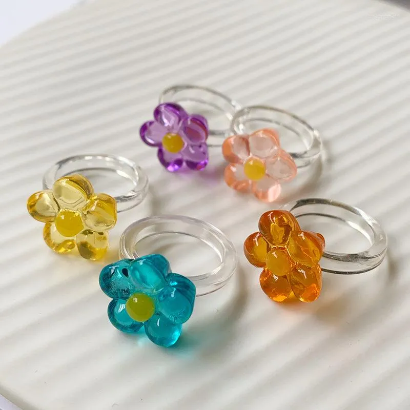 Cluster Rings 18mm Bonito Flor Transparente Charme Resina Anel Acrílico Para Meninas Mulheres Festa Y2K Jóias Femininas Amigos Casal Presentes