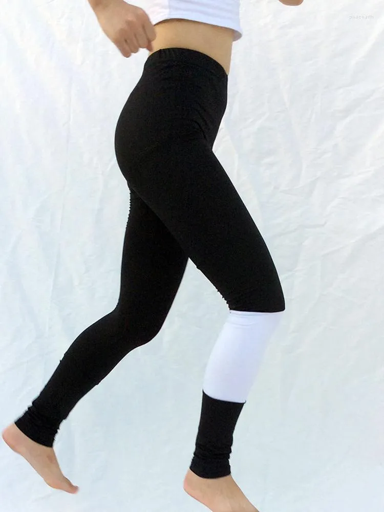 女性用レギンス女性黒いホワイトハイウエスト弾性スポーツパンツパッチワーク印刷レグギンビッグサイズフィットネスジェギングス
