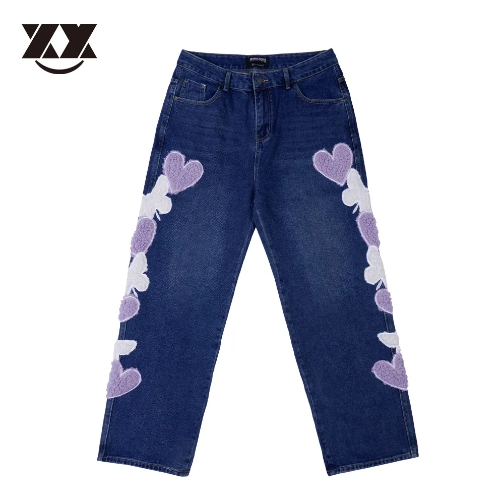 Men's Jeans Vintage Pocket Heart Embroidery Straight Cargo Pants Men Oversize Jeans Trousers Harajuku Streetwear Denim Pants Unisex 230619