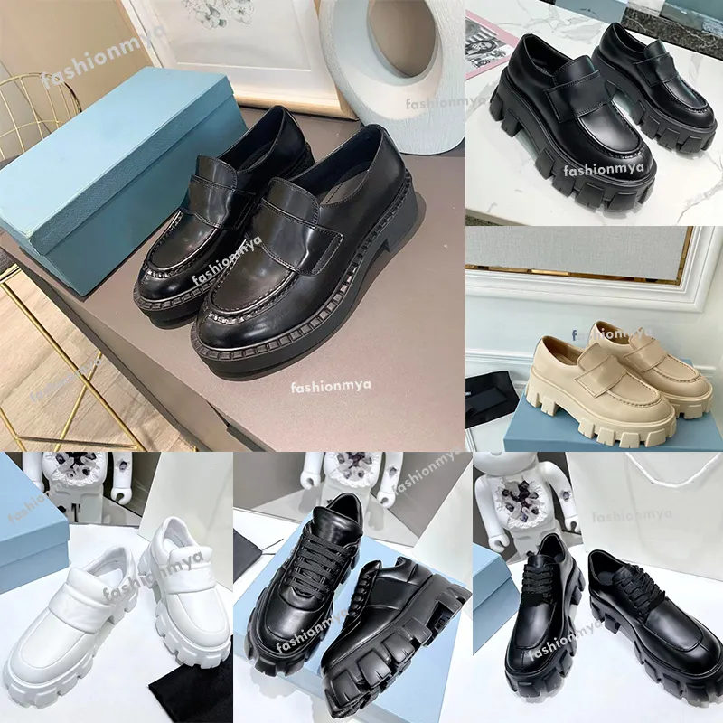 Desinger Chaussure Femmes Mocassins Casual Monolith Logo Noir Chaussures En Cuir Véritable Augmenter Plate-Forme Baskets Classique Brevet Mat Mocassins Avec Boîte