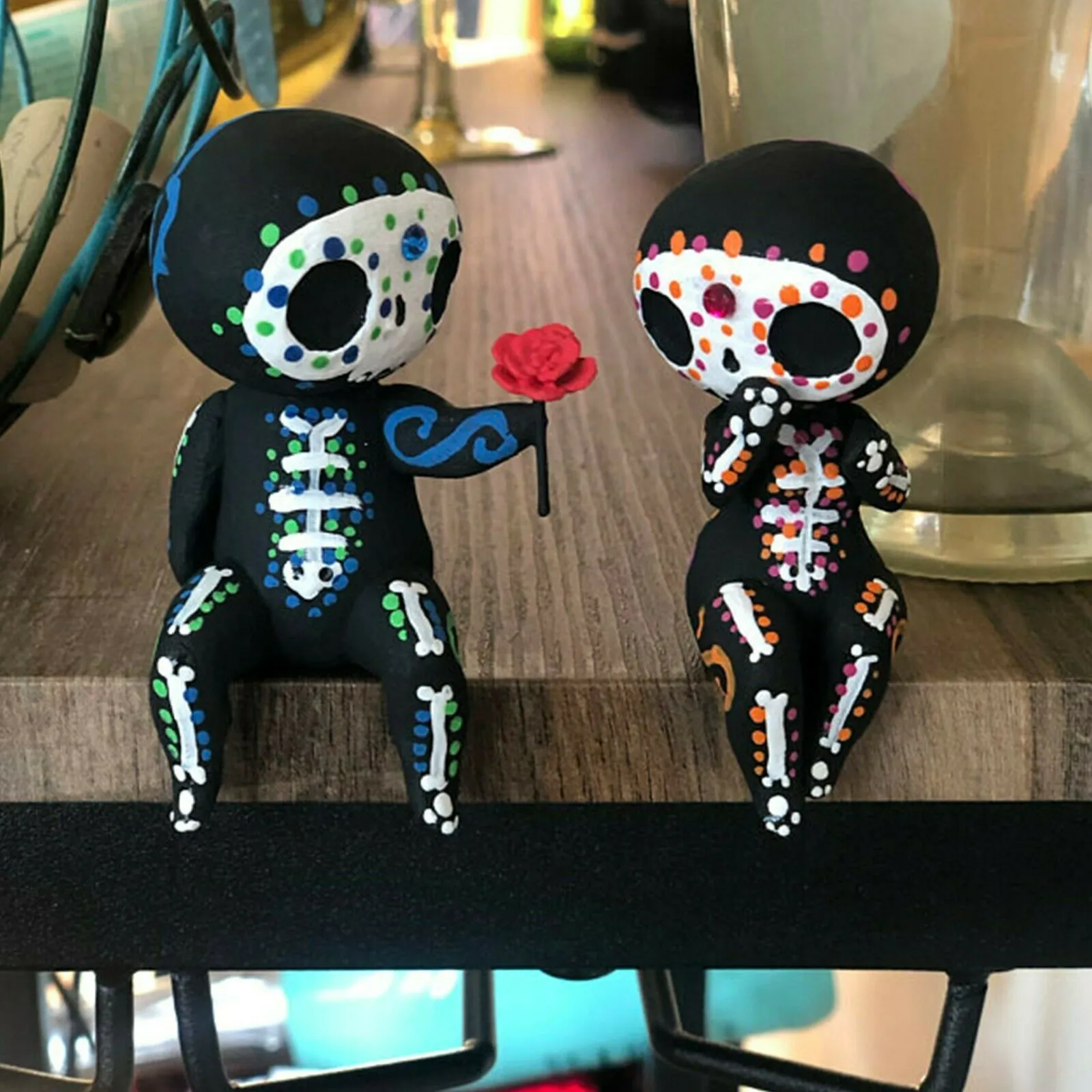 Screens Room Dividers product handmade painted resin artifact skeleton couple parent child statue flower express decorative ornaments 230619