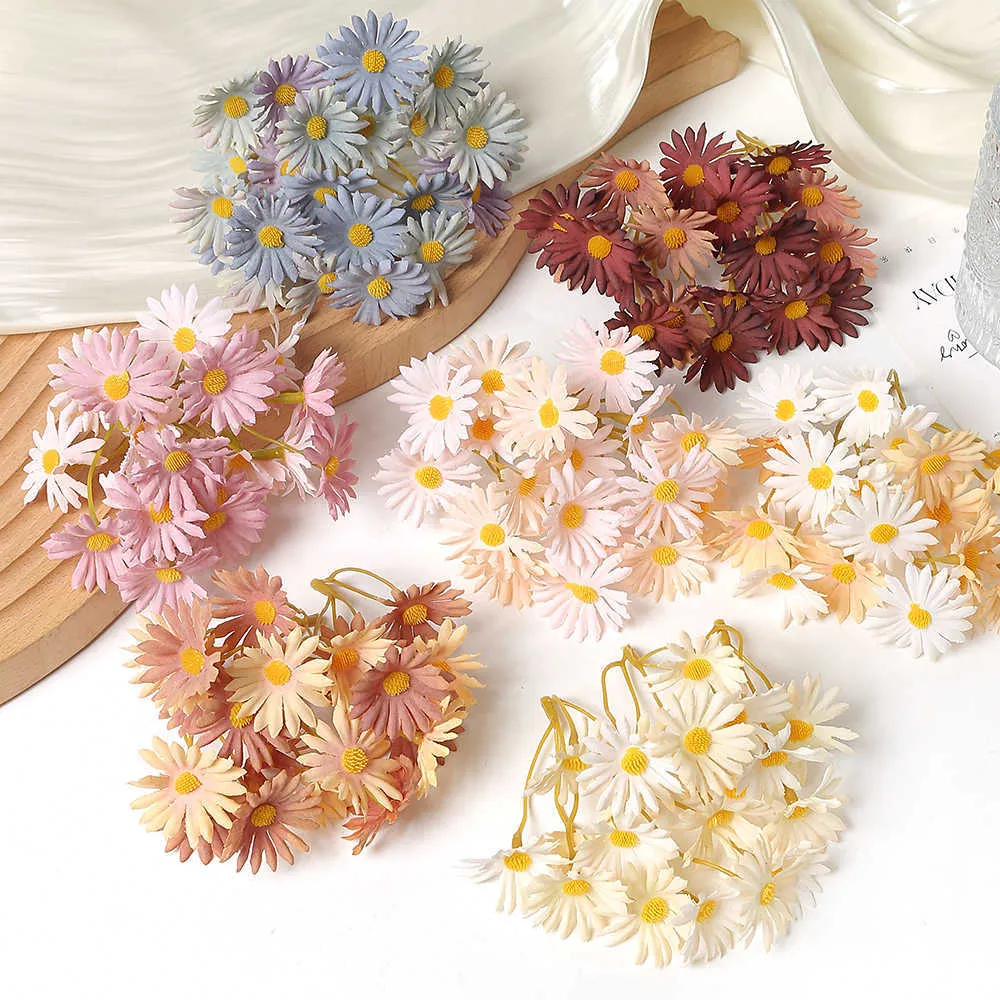 Torkade blommor Daisy Artificial Decoration Heads Fake For Home Wedding Decor Diy Craft Garland Gifts Tillbehör