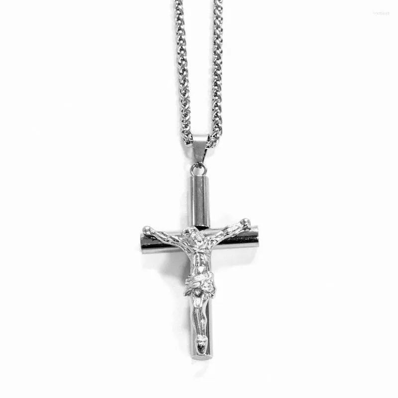 Подвесные ожерелья пересекают Иисус мужское ожерелье из нержавеющей стали с длинной цепью христианские религиозные для мужчин мужские украшения