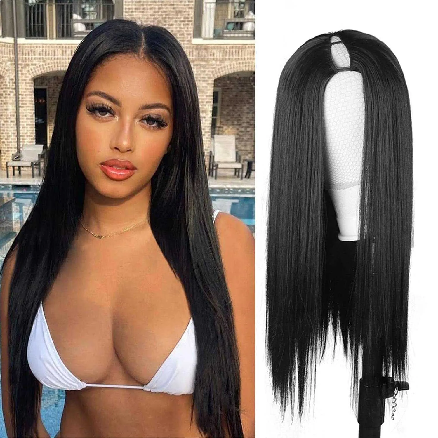Nxy Haarperücken, 55,9 cm, natürliches, leimloses Synthetik-V-Teil, lange, gerade Perücken für schwarze Frauen, täglicher Gebrauch 230619