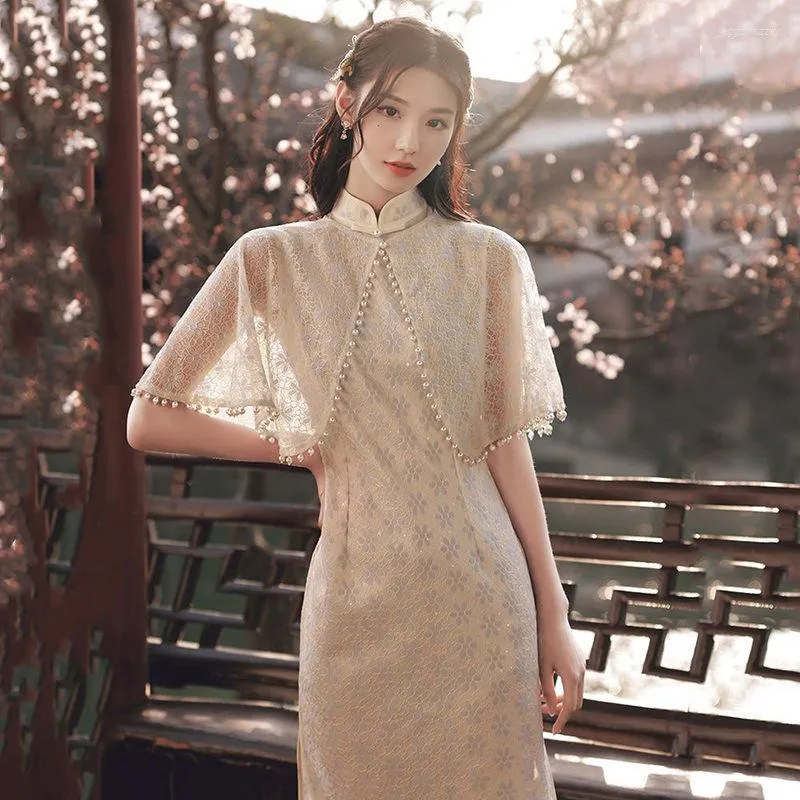 Vêtements ethniques 2023 élégant doux châle Qipao deux pièces Slim Womem robe chinoise Vintage Cheongsam traditionnel oriental beauté classique