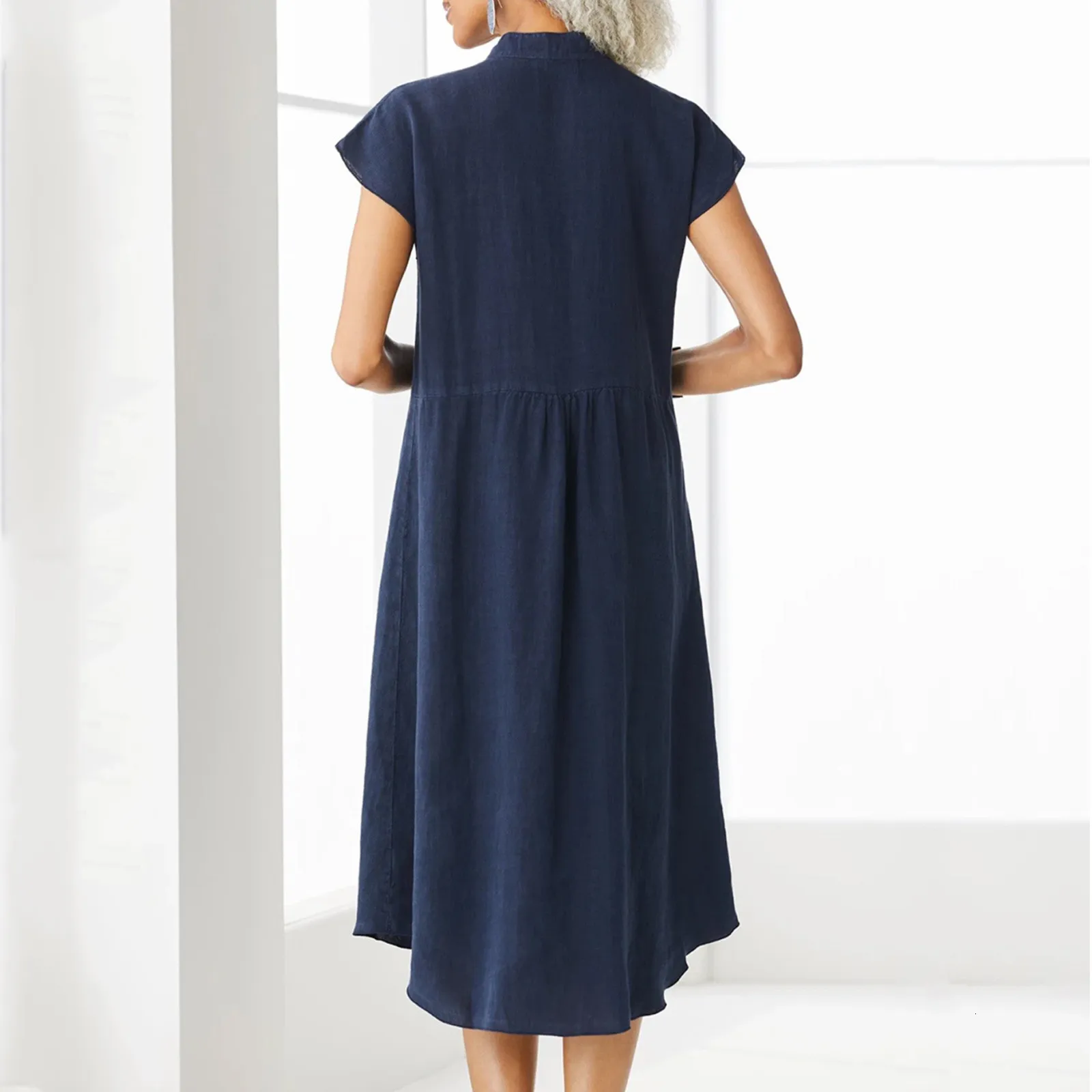 womens cotton pockets button down dresses Neewe Womens Cotton Dress Summer Casual Midi Short Sleeve Button Down Shirt Dresses Loose Beach Cover Up with Pockets, Women's, Size: 3XL