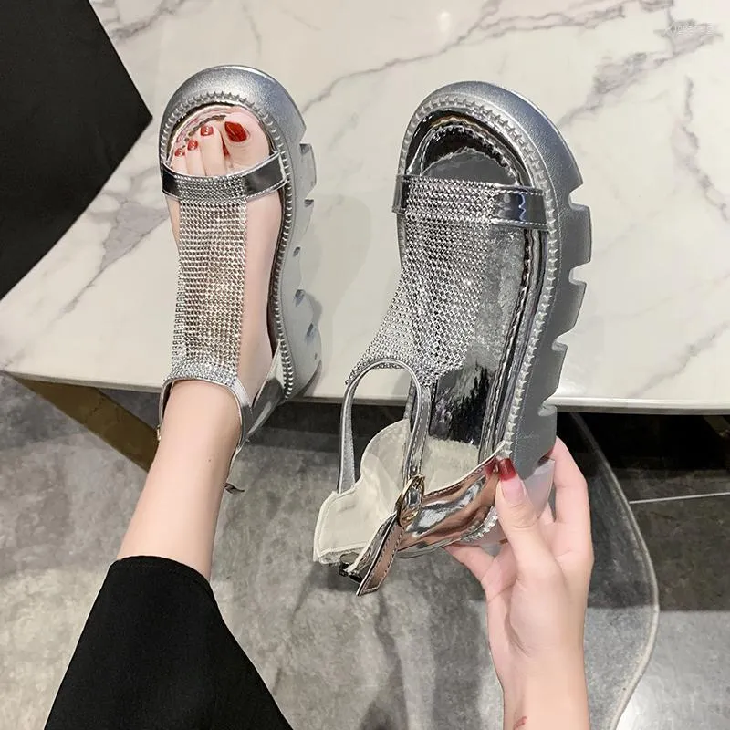 Sandals 2023 Summer Fashion Women's Sequin Thick Bottoming Peep-toe Shiny Bag With Women Leisure Holiday Shoes