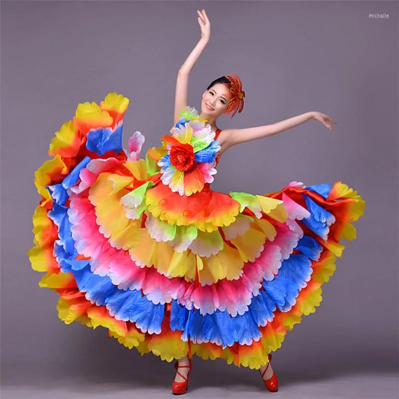 Stage Wear 360 Degree Spanish Flamenco Dresses Costume Women Bullfight Dance Dress Long Robe Fille For Girls