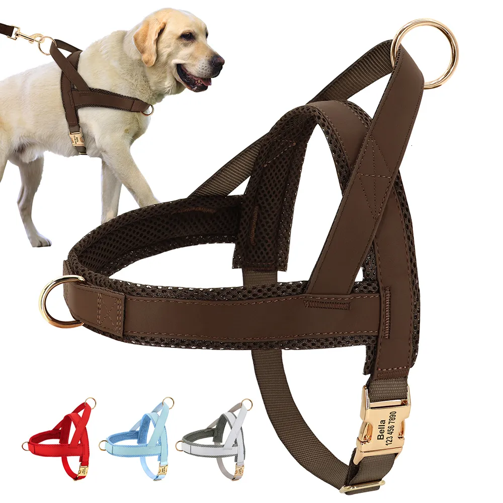Coleiras para cães coleiras personalizadas sem puxões arreios ajustáveis para animais de estimação caminhadas colete para cães médios grandes bulldog gravura livre 230619
