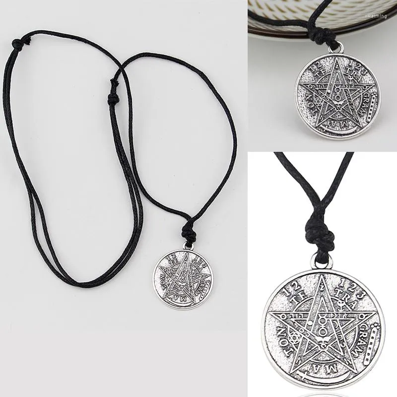 Chaînes Vintage Argent Couleur Tetragrammaton Pentagram Pendentif Wiccan Pentacle Réglable Corde Chaîne Collier Chanceux Amulette Bijoux Cadeaux