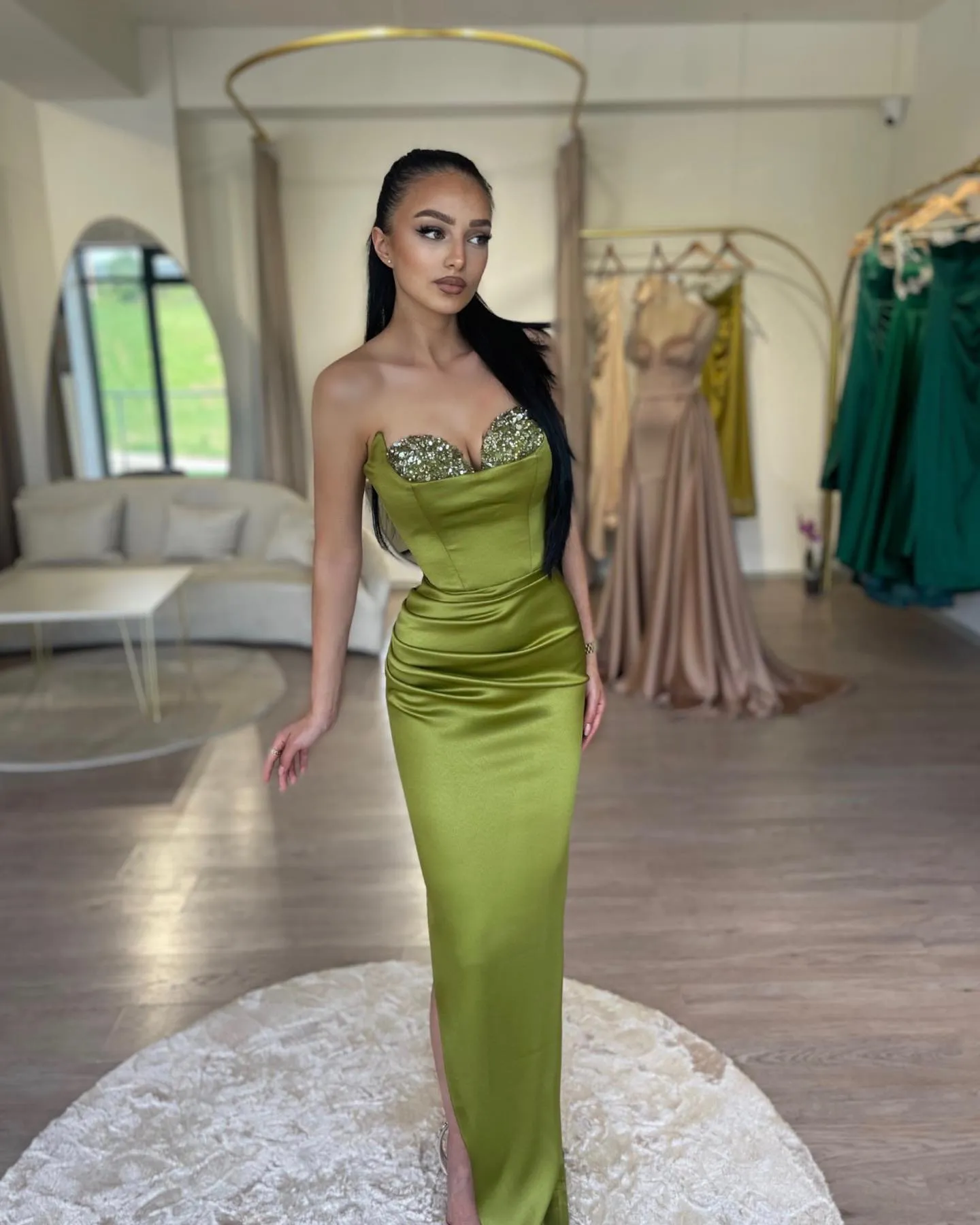 white christmas dresses Emerald Green Long Sequin Prom Dress With Sweetheart Neckline main image 0