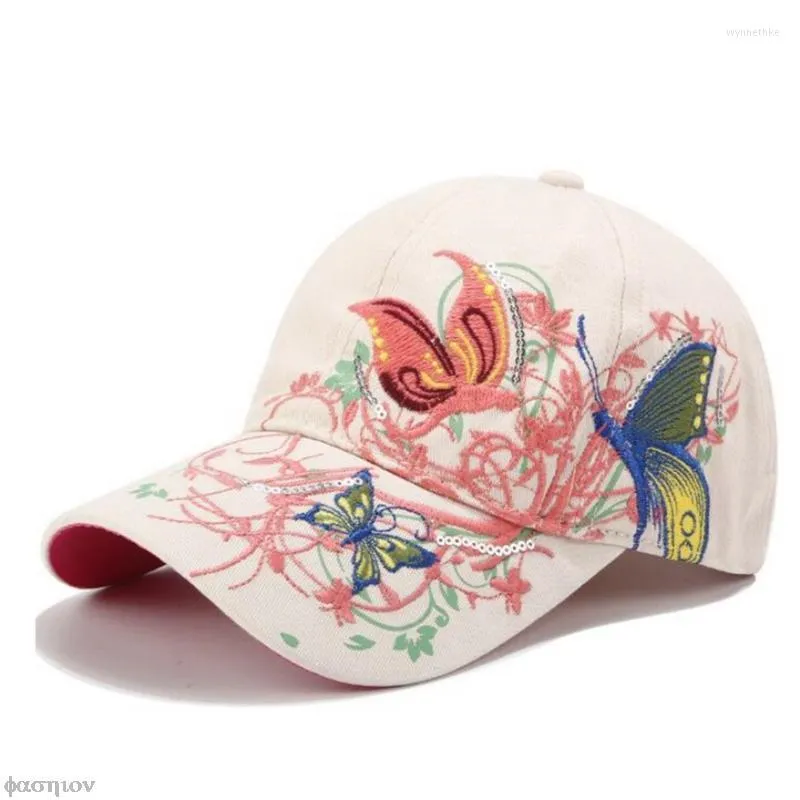 Visors Butterflies Flower Haftery czapki w stylu Koreańska cekin haftowa masła baseballowa szminka przypływ kapelusz słodki