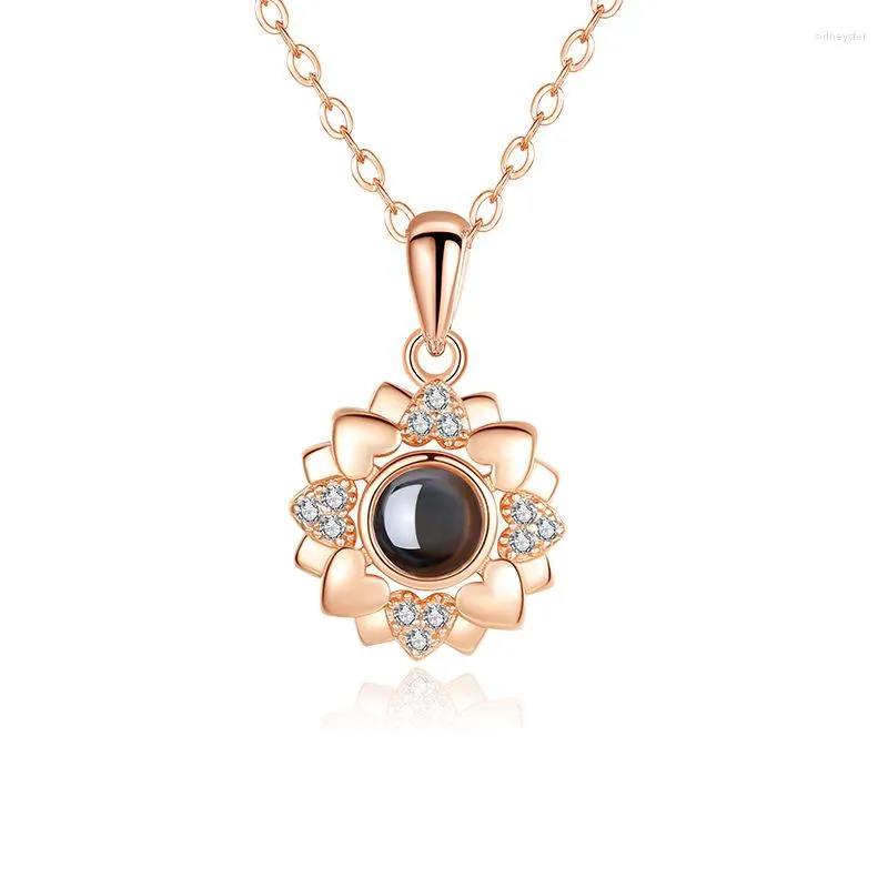 Chains Women's Projection Necklace Copper Micro Inlaid Zircon Heart Pendant With Built In 100 Languages 2 Digital Ways To Express Love